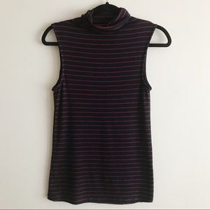 Halogen Sleeveless Ribbed Striped Turtleneck.